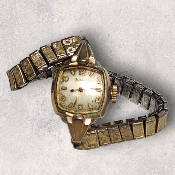 Vintage 1958 Bulova L8 Ladies Wristwatch 10K RGP Bezel Speidel Band Untested - Picture 1 of 5